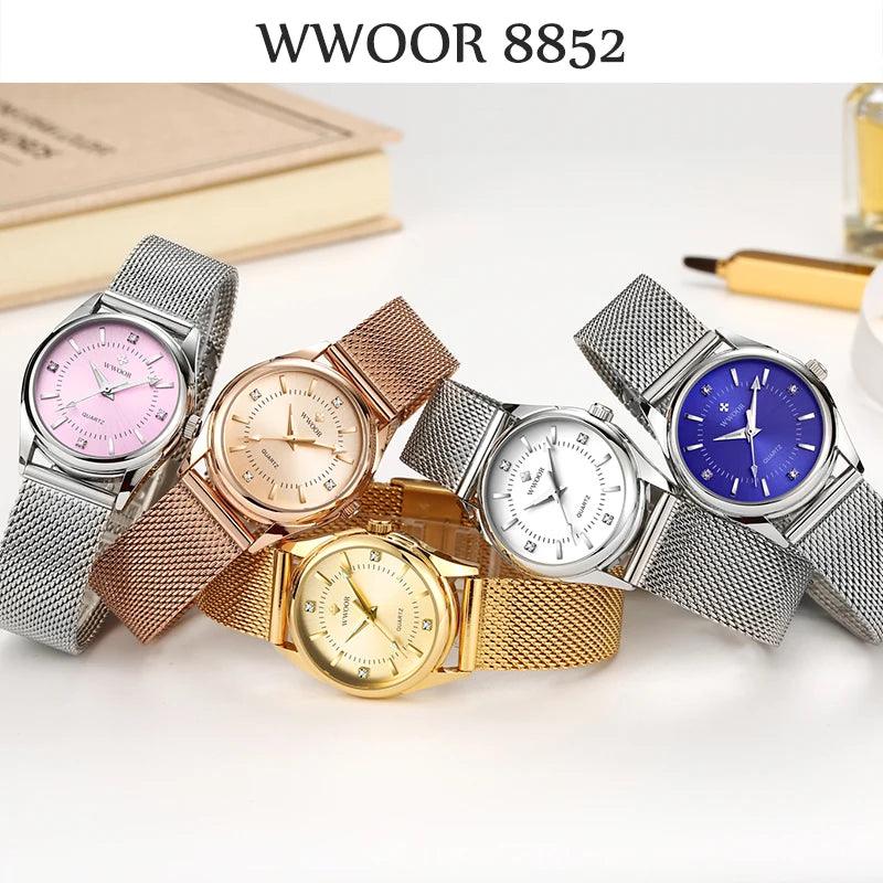 Wwoor luxo relógio de ouro elegantes diamantes peq