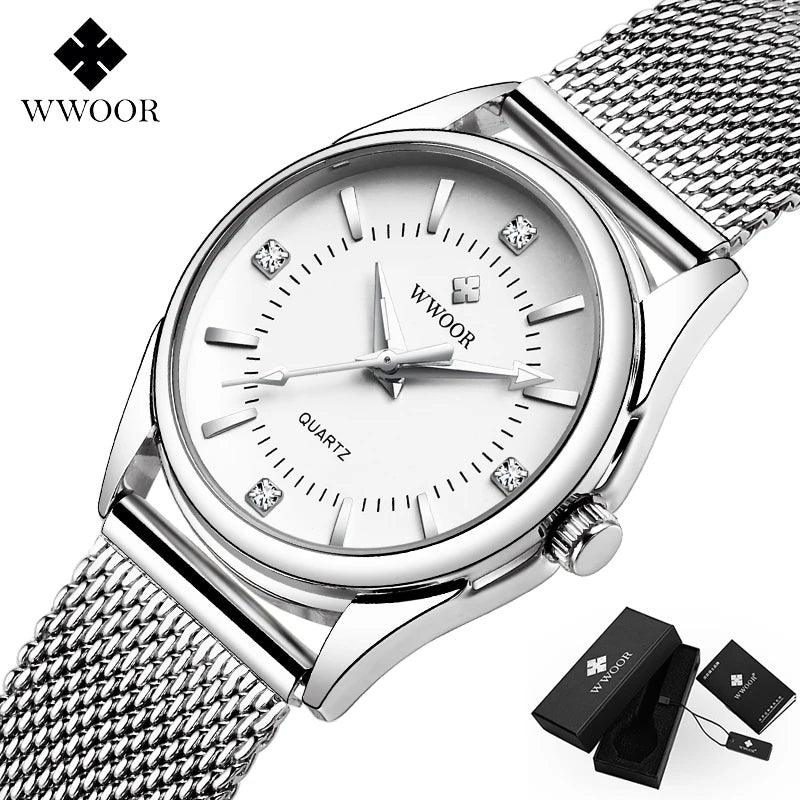 Wwoor luxo relógio de ouro elegantes diamantes peq