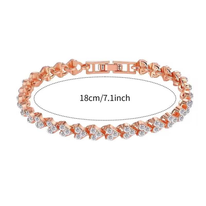 Conjunto de pulseiras de coração strass feminino, relógio de pulso quartzo