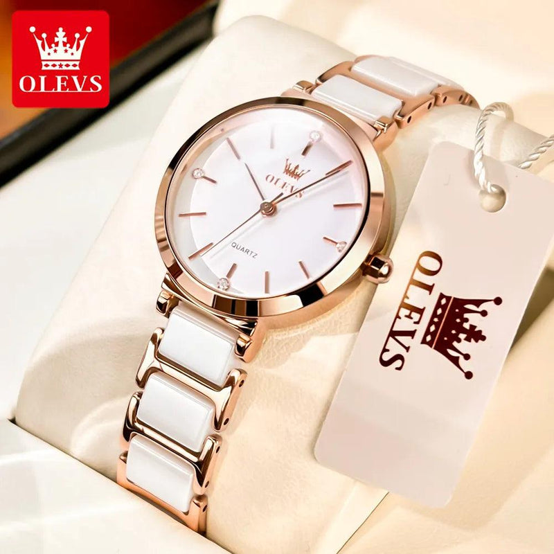 OLEVS-Relógio de pulso de quartzo impermeável feminino, elegante relógio puls