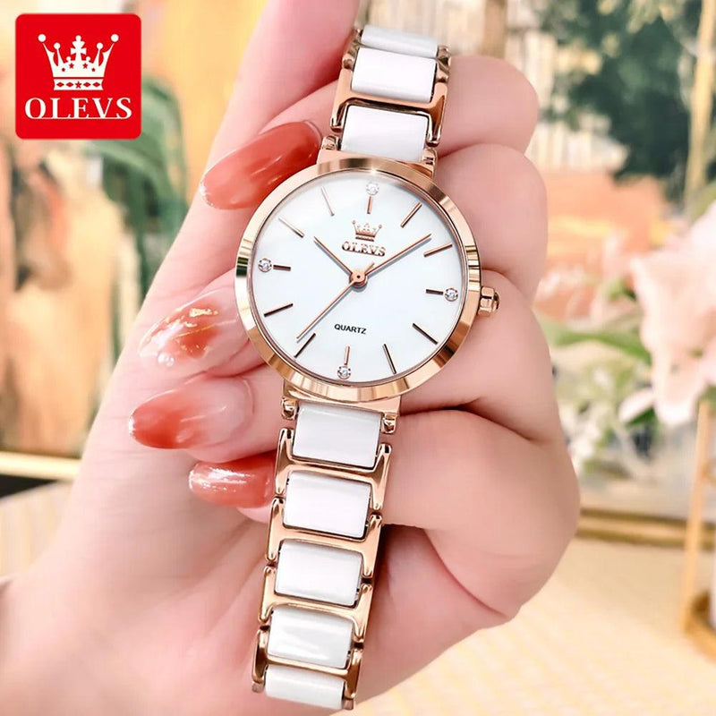 OLEVS-Relógio de pulso de quartzo impermeável feminino, elegante relógio puls